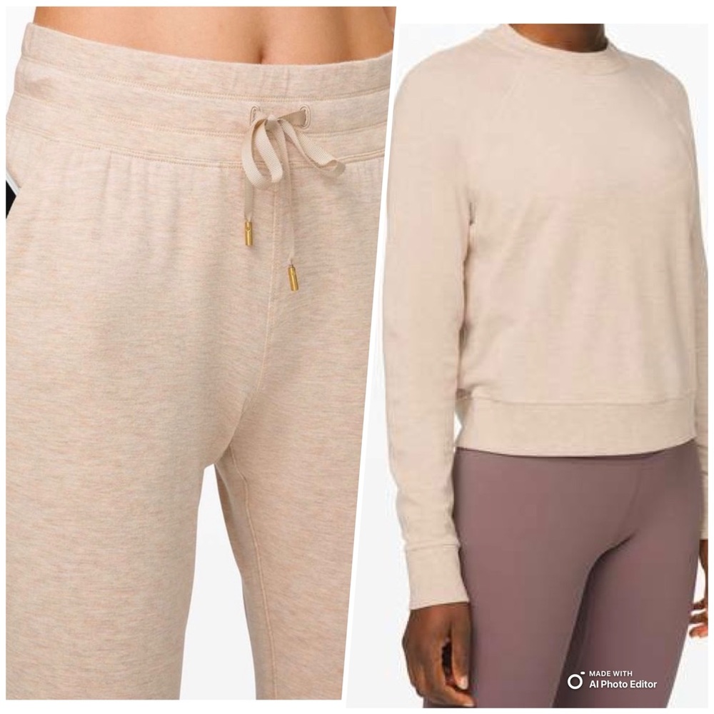 NEW Lululemon warm down crew modal sweater & joggers set 4 fleece Heathered  set